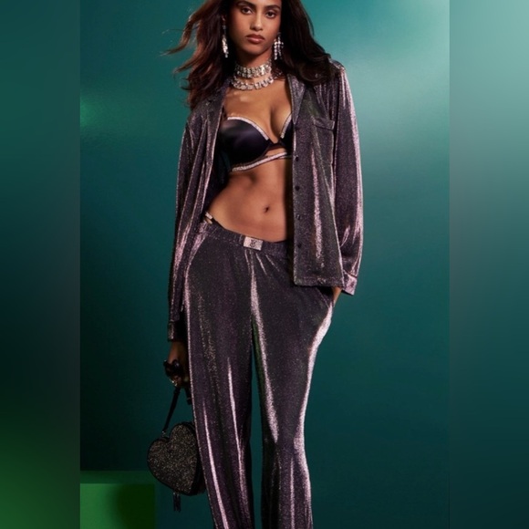 Victoria's Secret Pajama Luxury Set Shimmer Knit Sleepwear 2pc Black - Picture 9 of 12